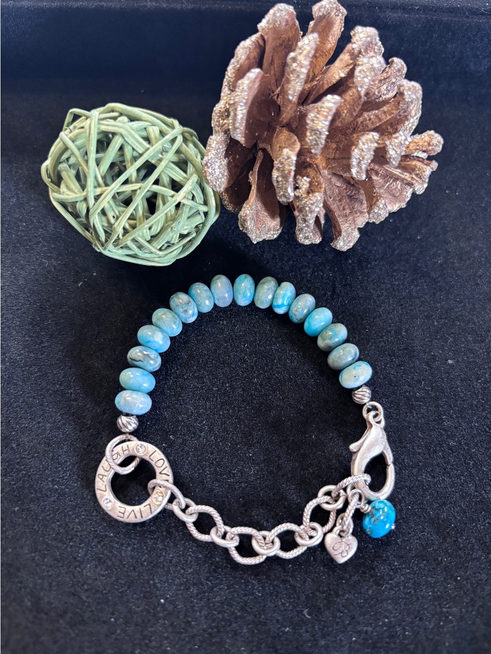 Brighton LIVE LAUGH LOVE silver and turquoise color beads!